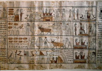 Egyptisk antikvitet: Elysee-markene. Papyrus av en dødebok. Ptolemaisk periode. Torino, egyptisk museum
