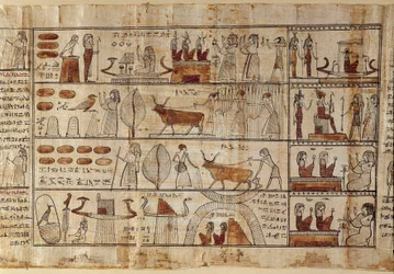 Egyptisk antikvitet: Elysees-markene. Maleri på papyrus fra De dødes bok. Ptolemaiske perioden Torino, egyptisk museum - Det gamle Egypt: de elysiske feltene. Maleri på papyrus fra De dødes bok. Ptolemaisk periode. Egyptisk museum, Torino, It