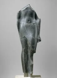 Torso av en ptolemaisk konge, innskrevet med kartusjer av en sen Ptolemaios, 80-30 f.Kr. (basalt)