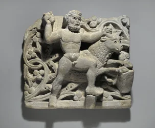Herakles smed Acheloos i form av en okse, fra Oxyrhynchus, ca. 300-500 (kalkstein)