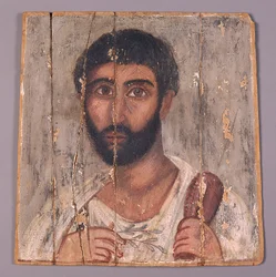 Portrett av en skjeggete mann fra et helligdom, ca. 100 e.Kr. (tempera på tre)