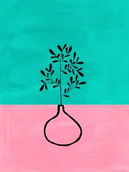 Rosa og blågrønn botanisk vase