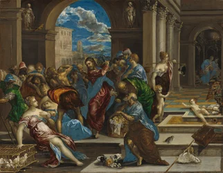 Kristus renser tempelet, sannsynligvis før 1570 (olje på panel)