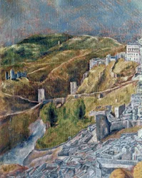 Utsikt og kart over Toledo (maleri på lerret)