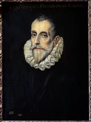 Portrett av Rodrigue Vazquez, president for finansrådet og Castilla-maleriet av Domenikos Theotokopoulos dit El Greco (1541-1614) 1500-tallet Søn. 0,66x0,4m. Madrid, Prado-museet