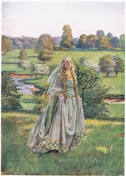 Guinevere: Der hun så ham først, da Lancelot kom (litho)