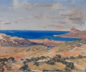 Strand med blått hav, n.d.