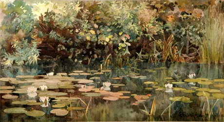 Dam med vannliljer, tidlig på 1890-tallet