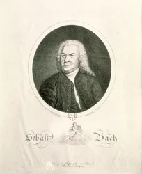 Portrett av Johann Sebastian Bach (1685-1750) gravert av Friedrich Wilhelm Nettling (gravering) (bw foto)