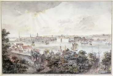 Utsikt over Stockholm fra Söder med Slottet, Storkyrkan, Riddarholmskykan og Tskakykan,