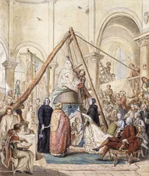 The Blessing of the Bell of the Village Church at Ormesson av Marquisse d"Ormesson, deltatt av hennes ektemann og landsbyboere,