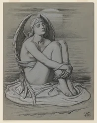 Bound Angel, 1891 (svart og hvitt kritt eller fargestift på vevd papir)
