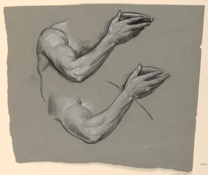 Tegning, detaljer av to mannsarmer, ca. 1885