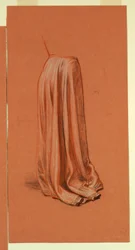 Tegning, draperi (studie for oljemaleri, «Bryllupsprosesjon» eller «Dansen»), ca. 1872–79