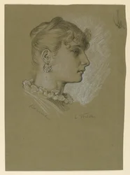 Tegning, kvinnehode, profil: Rosina, ca. 1885