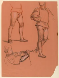 Tegning, detaljer av mannlige figurer, ca. 1885