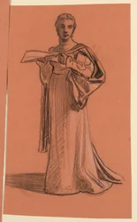 Tegning, studie til figur i «Bryllupsprosesjon», ca. 1872