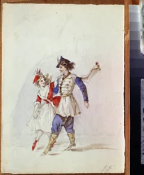 Et par dansere i polsk drakt (dansende par i polsk kjole) - Maleri av Elizaveta Merkuryevna Bem (Elisabeth Bohm) (1843-1914) - Akvarell på papir
