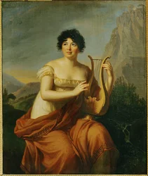 Portrett av Germaine Necker, Mme. de Stael … (olje på tre)
