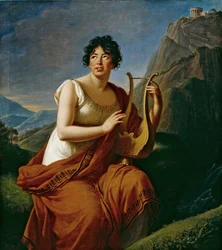 Portrett av forfatteren baronesse Anne Louise Germaine de Staël 1766-1817 som Corinne på Cape Misenum,