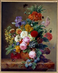 Blomster på et marmorbord Maleri av Elise Bruyere (1776-1842) Lyon fra 1800-tallet, Musee des Beaux Arts