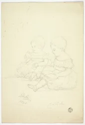 To sittende babyjenter (recto), et stilleben og to dyr (verso)