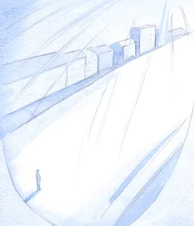 Et menneskes liv strekker seg fremover, som en tom gate, klar til at Guds herlige bygninger kan oppstå (hvis en person ikke setter opp gjerder, eller har private ambisjoner), 2001 (w/c på papir)