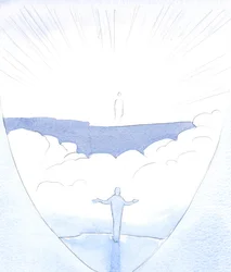 Etter "døråpningen" til vår død, inviterer Kristus den som elsker ham til å gå ut og krysse avgrunnen, trygg på å bli båret, 2001 (w/c på papir)