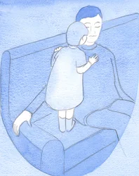 Som en jordisk far løfter opp sitt lille barn for åpenhjertig prat og ømme omfavnelser, slik fryder Gud oss i kontemplasjonsbønn, 2002 (w/c på papir)
