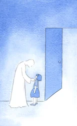 Kristus, som en eldre bror eller venn, gleder seg over våre anstrengelser for å være klare til feiringen av messen, 2002 (w/c på papir)