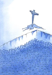 Kristus, vår bror og guddommelige frelser, betalte gjelden fra våre synder. Når vi anerkjenner Ham, kommer vi ut av vår "grop", 2002 (w/c på papir)