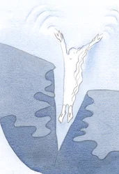 Kristus stuper inn i mange hjerter, i nattverd, går dit han er kalt, til og med aksepterer likegyldighet., 2001 (w/c på papir)