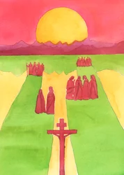 Kristus så, fra korset, en mengde tilskuere: de forvirrede, de nysgjerrige, de fiendtlige og de sympatiske, 2003 (w/c på papir)