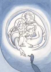 Kristus ønsker den angrende og villige sjelen velkommen inn i hjertet av den hellige treenighet. "De som gjemmer seg i ham skal ikke bli fordømt" (Sal 33), 2001 (w/c på papir)