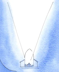 Kristi kjærlighet til Faderen, i sin brennende glede, svever fra alteret i kirken vår, til himmelens uendelige høyder, 2003 (w/c på papir)