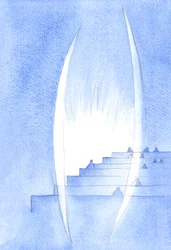 Gud vokter sjelen. Han vokter verdig sjelen som mottar Kristus i den hellige nattverd. Holy Angels står ved siden av oss, i ærbødig stillhet, 2002 (w/c på papir)