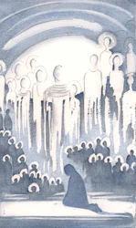 Jeg så herligheten av samlingen av de som tilber Gud i himmelen, mens vi tilber på jorden, 2000 (w/c på papir)