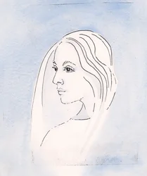 I himmelen deler jomfru Maria sønnens bekymring for alt som skjer på jorden, 2000 (w/c på papir)