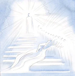 Jesus kom ned en trapp fra himmelen for å hilse på meg i nattverden og føre meg hjem, 2000 (w/c på papir)