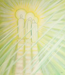 Jesus gir stor forbønnskraft til Vår Frue og St. Josef, og til alle som ber for andre i hans navn, 2000 (olje om bord)