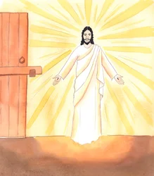 Akkurat som Jesus kom stille gjennom en låst dør for å være sammen med vennene sine i salen ovenpå, og for å gi dem mot og glede, slik kommer han stille til oss når vi setter vår lit til ham, 2005 (akvarell på papir)