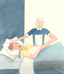 Akkurat som en døende synder kan (ved Guds nåde) bli frelst fra helvete ved besøk av en veldedig person, som for eksempel en sykepleier, 2005 (akvarell på papir)