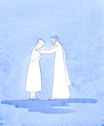 Uansett hvilke vanskeligheter ektefeller møter, er det fortsatt Kristi vilje at de holder løftene de avla, da hver av dem lovet å elske og ære den andre «på godt og vondt» – med Guds hjelp, 2005 (akvarell på papir)