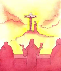 Kvelden før han døde, innstiftet Jesus den hellige eukaristien, ved det siste måltid, 2001 (w/c på papir)