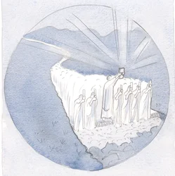 På den hellige tradisjons vei, holder de hellige skrifter høyt, går lærerne langs: biskoper og prester med hele folket., 2001 (w/c på papir)