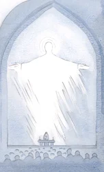 En dag, ved innvielsen, fylte Kristi nærvær helligdommen, i herlighet, 2000 (w/c på papir)