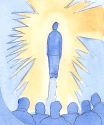 En som står veldig nær Kristus, er "glansert" av hans herlighet, selv om hun alene er liten, svak og ubetydelig, 2002 (w/c på papir)