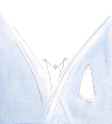 Vår velsignede frue hadde vært et levende tabernakel for Kristus, men jeg så henne stå på den ene siden med hodet bøyd i ydmykhet., 2000 (w/c på papir)