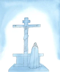 Vår Frue av Sorgene: Sannelig, Vår Hellige Frue led forferdelig da Jesus Kristus, hennes elskede sønn, døde i pine på korset, 2005 (akvarell på papir)