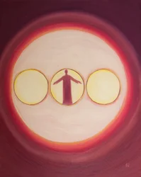 Den velsignede treenighet kan sees på som et trippellys med Kristus Gud-mannen i sentrum, 2003 (olje om bord)
